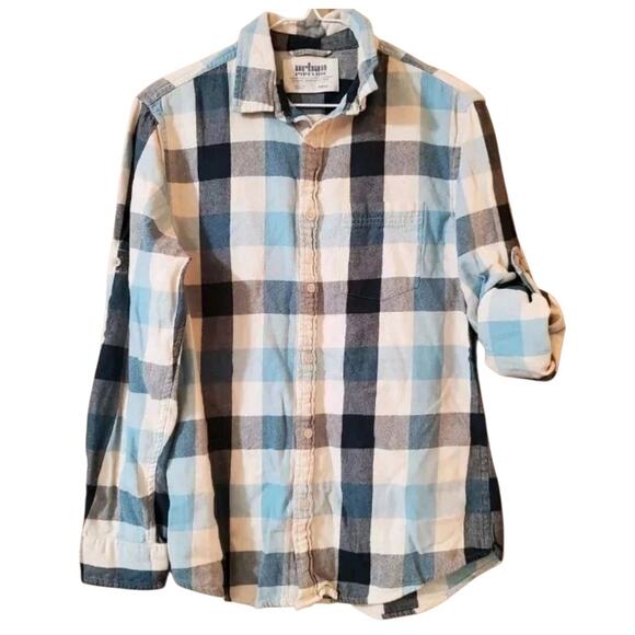 Urban Pipeline Mens Flannel Shirt Size S Blue White Check Long Sleeve Button Up - Picture 3 of 11
